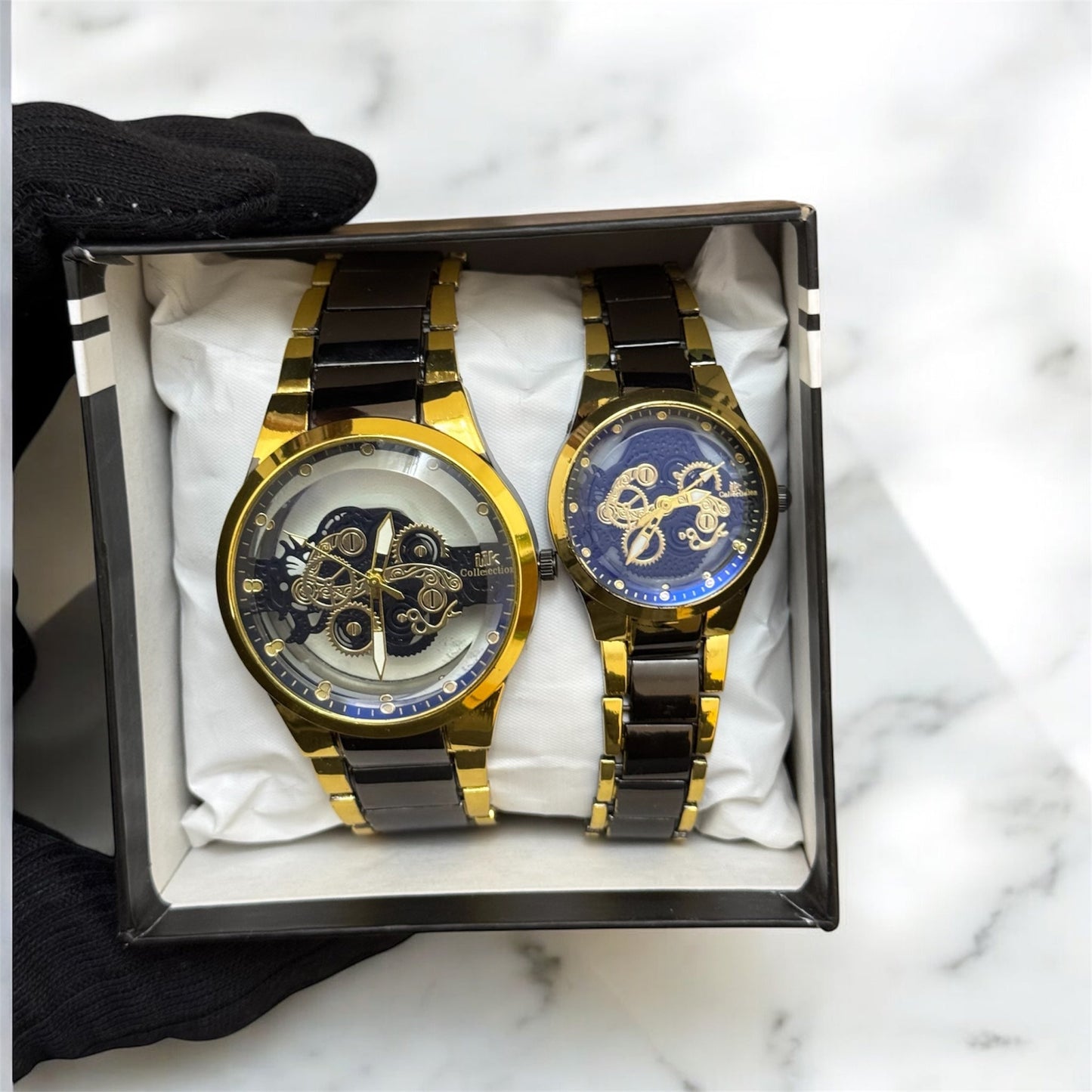 Metallic Colour Couple Skeleton Watch