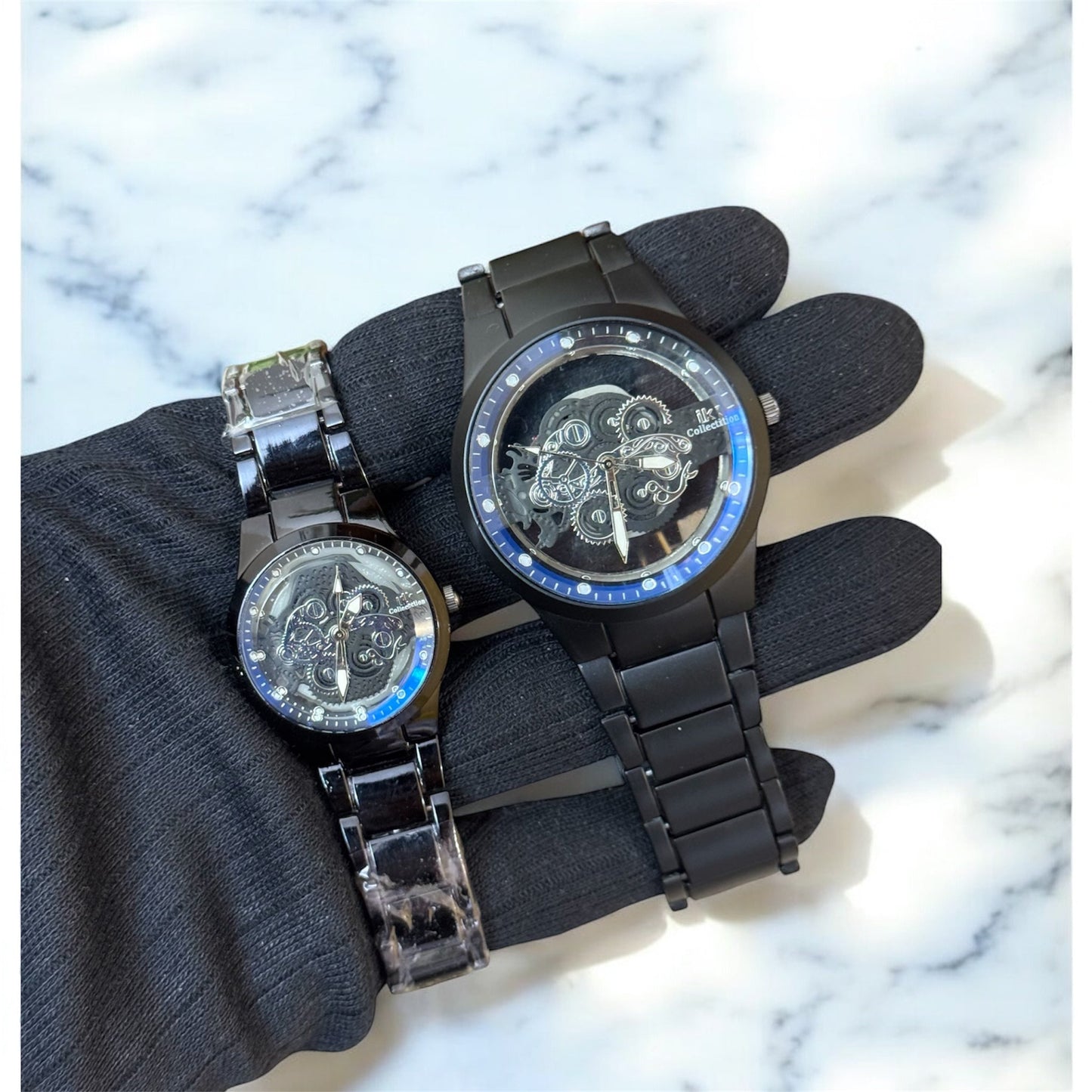 Metallic Colour Couple Skeleton Watch