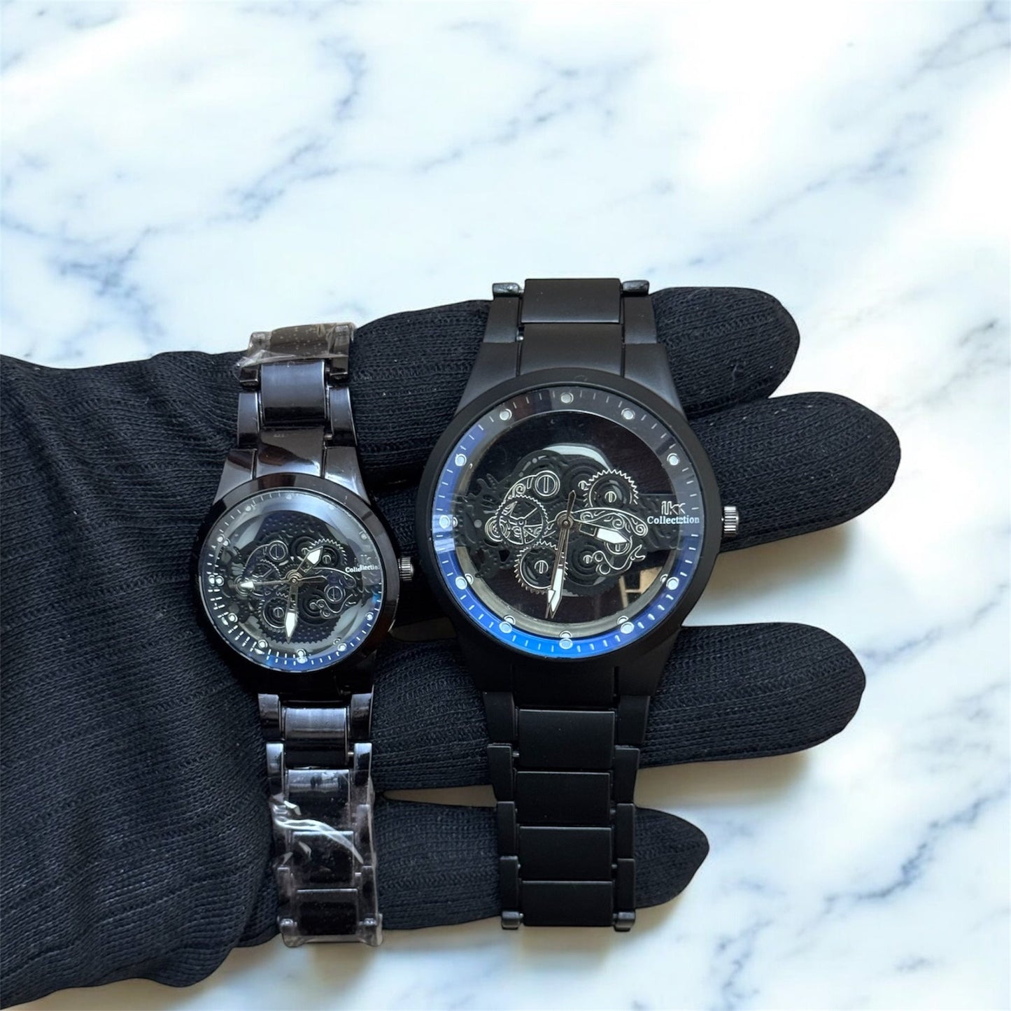 Metallic Colour Couple Skeleton Watch