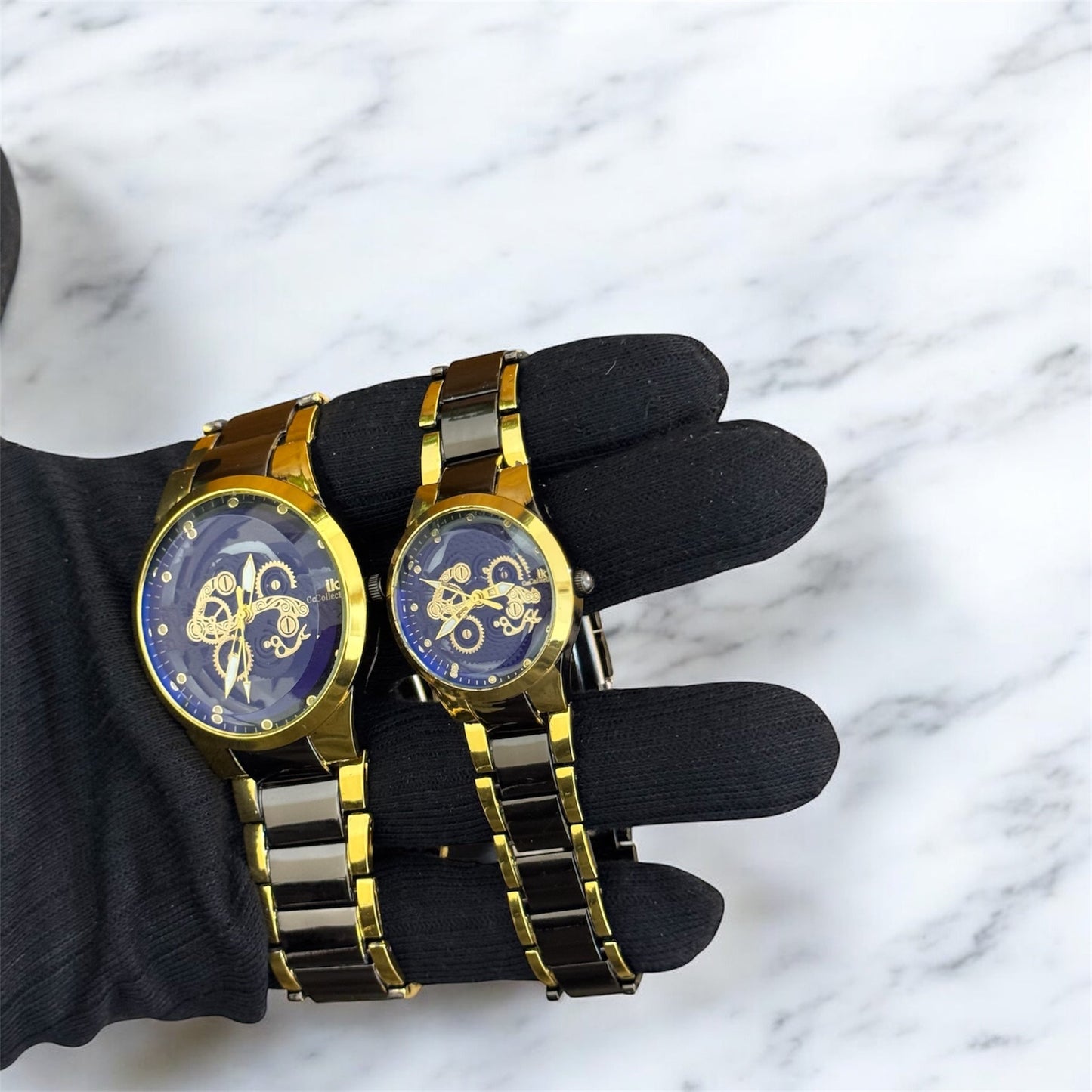 Metallic Colour Couple Skeleton Watch