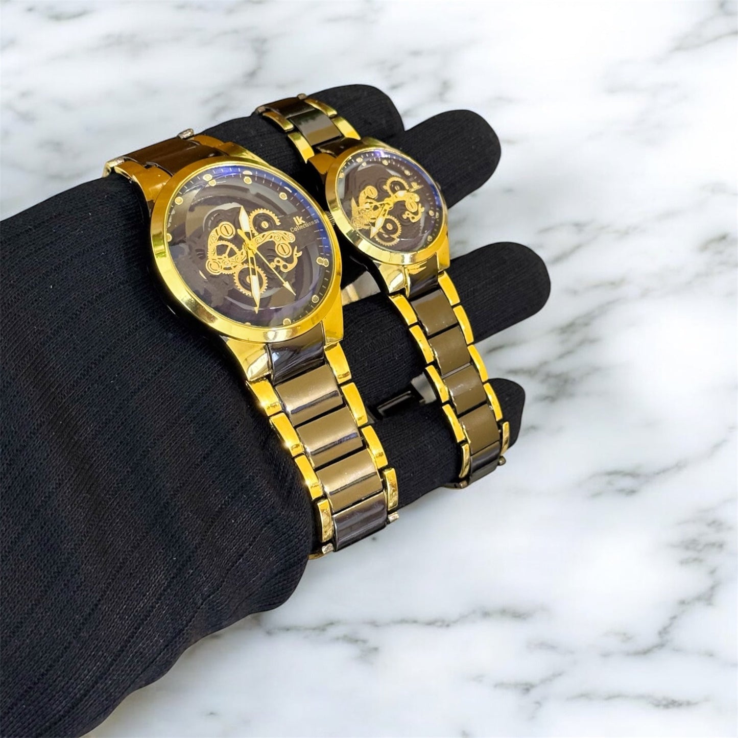 Metallic Colour Couple Skeleton Watch