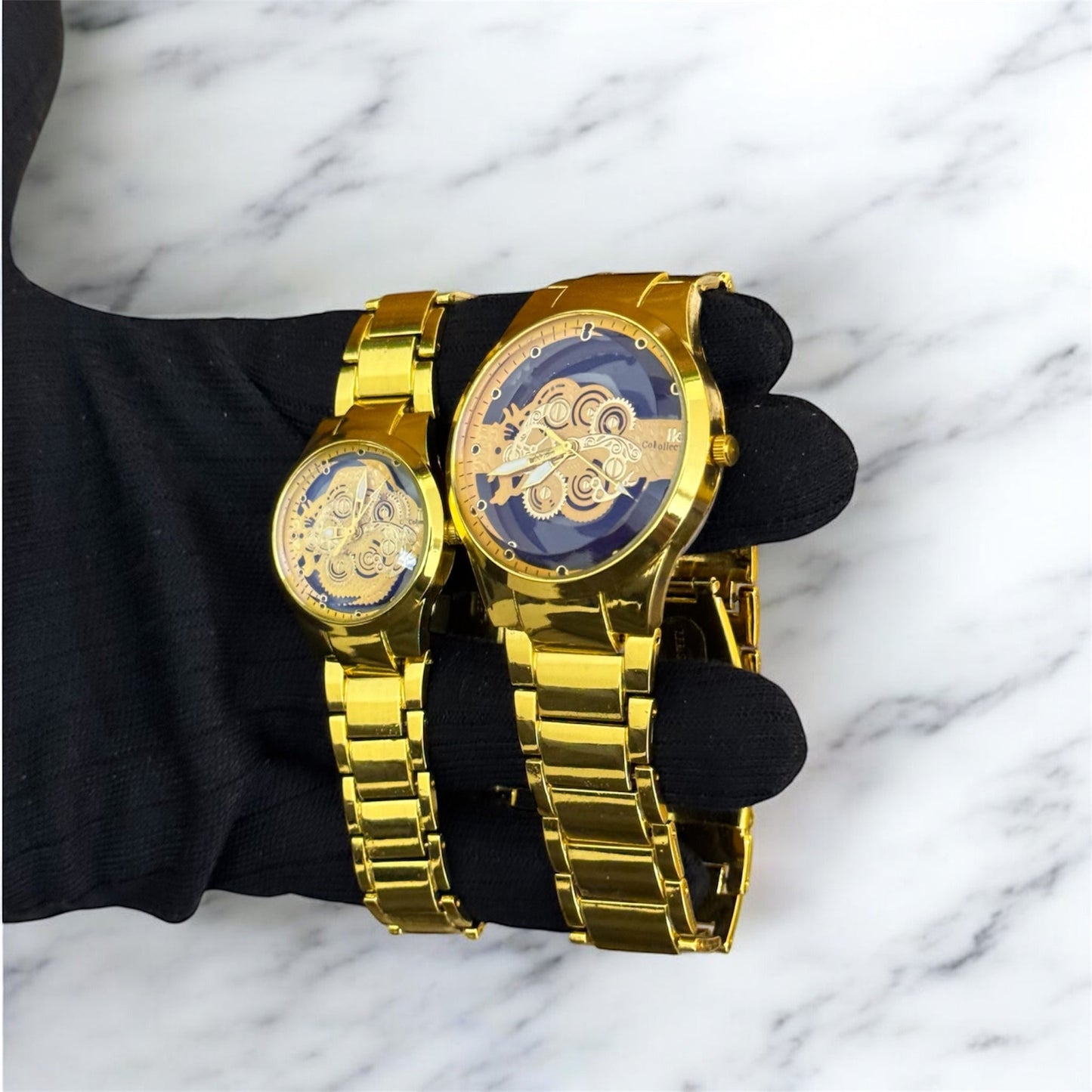 Metallic Colour Couple Skeleton Watch