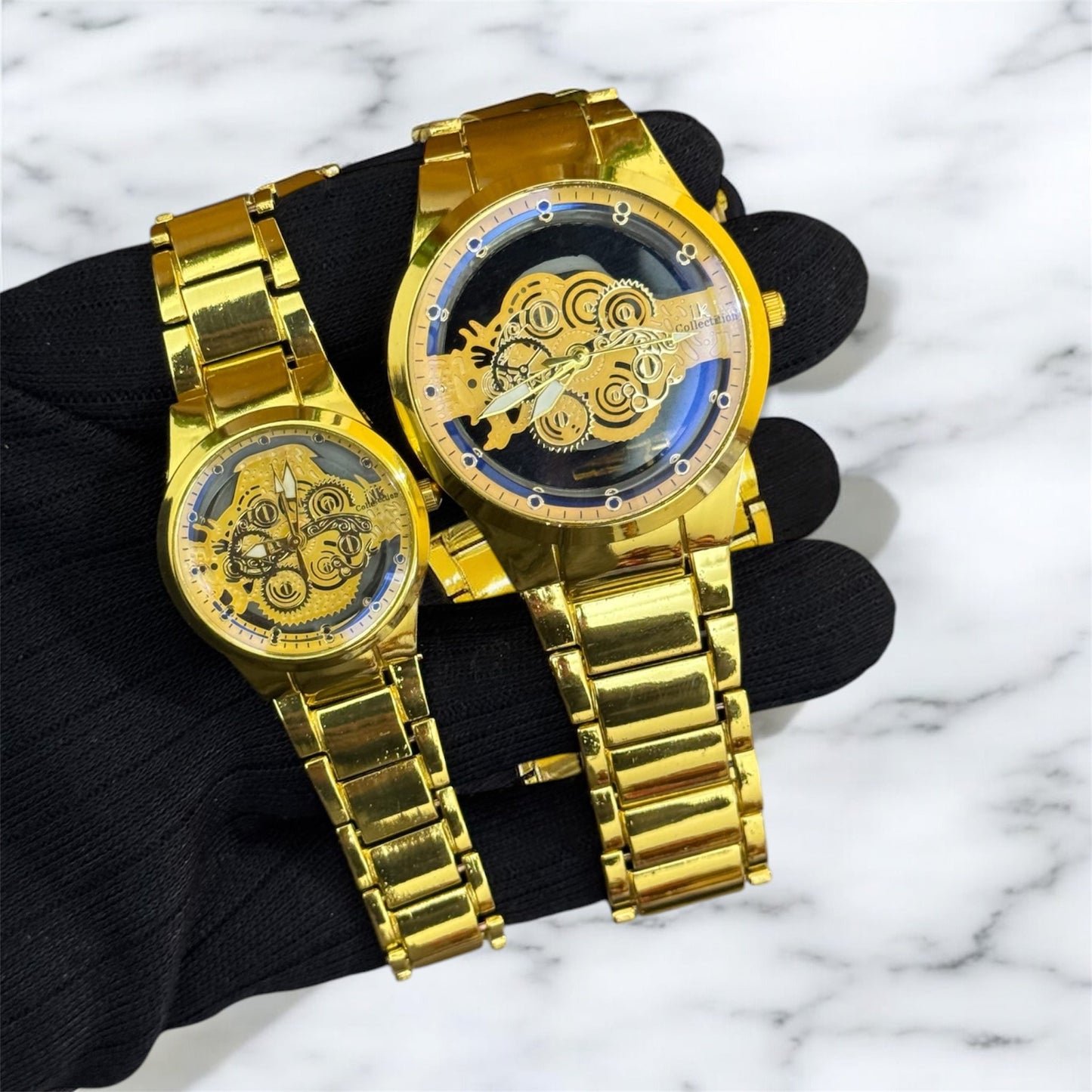 Metallic Colour Couple Skeleton Watch